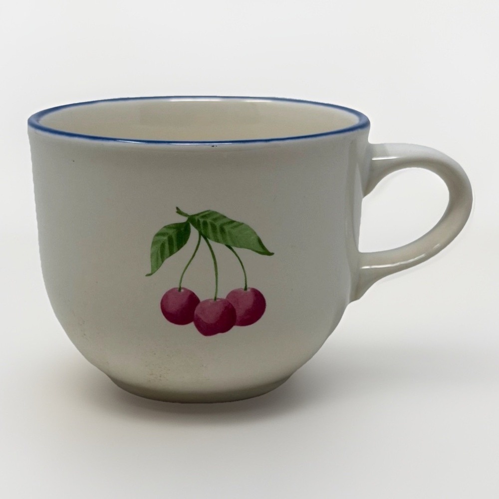Vtg Pfaltzgraff Hopscotch 2 Coffee Mugs Cherry Plum Stoneware Retro USA Cottage - Picture 2 of 14